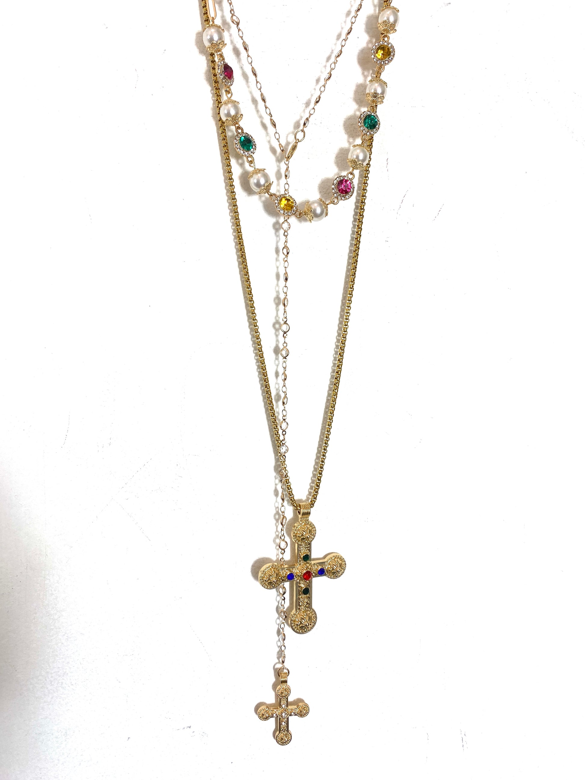Glamorous Gemstone & Cross Necklace Set
