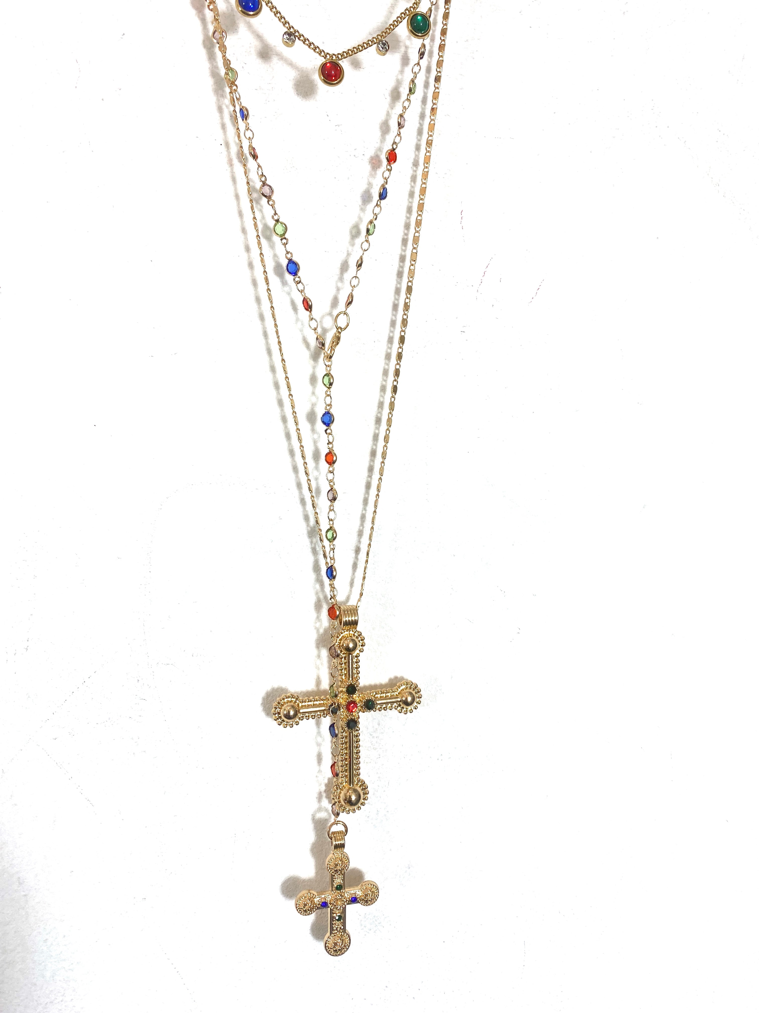 Sparkling Crystal & Cross Necklace Set