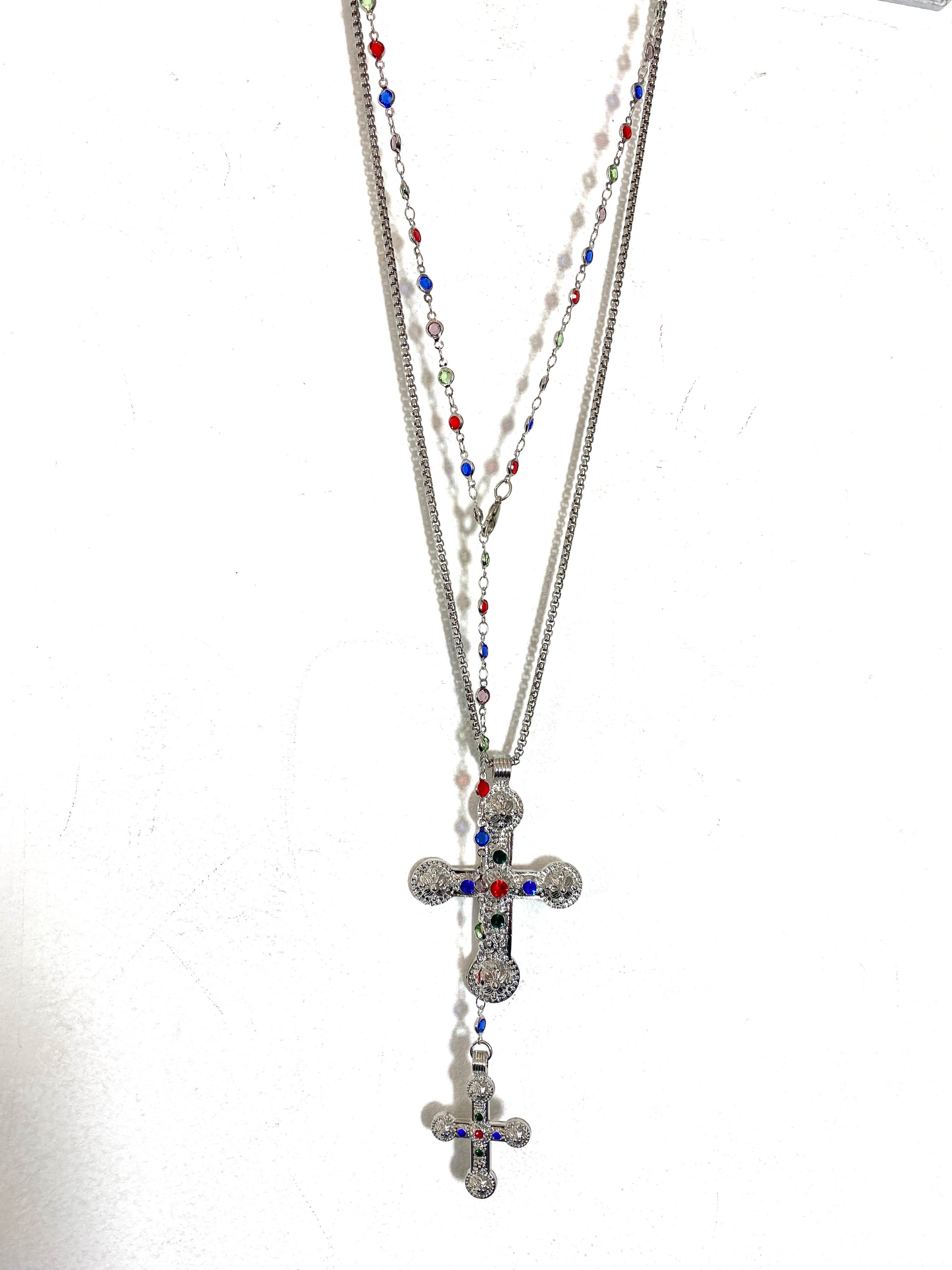 Glamorous Rainbow Cross Necklace Set
