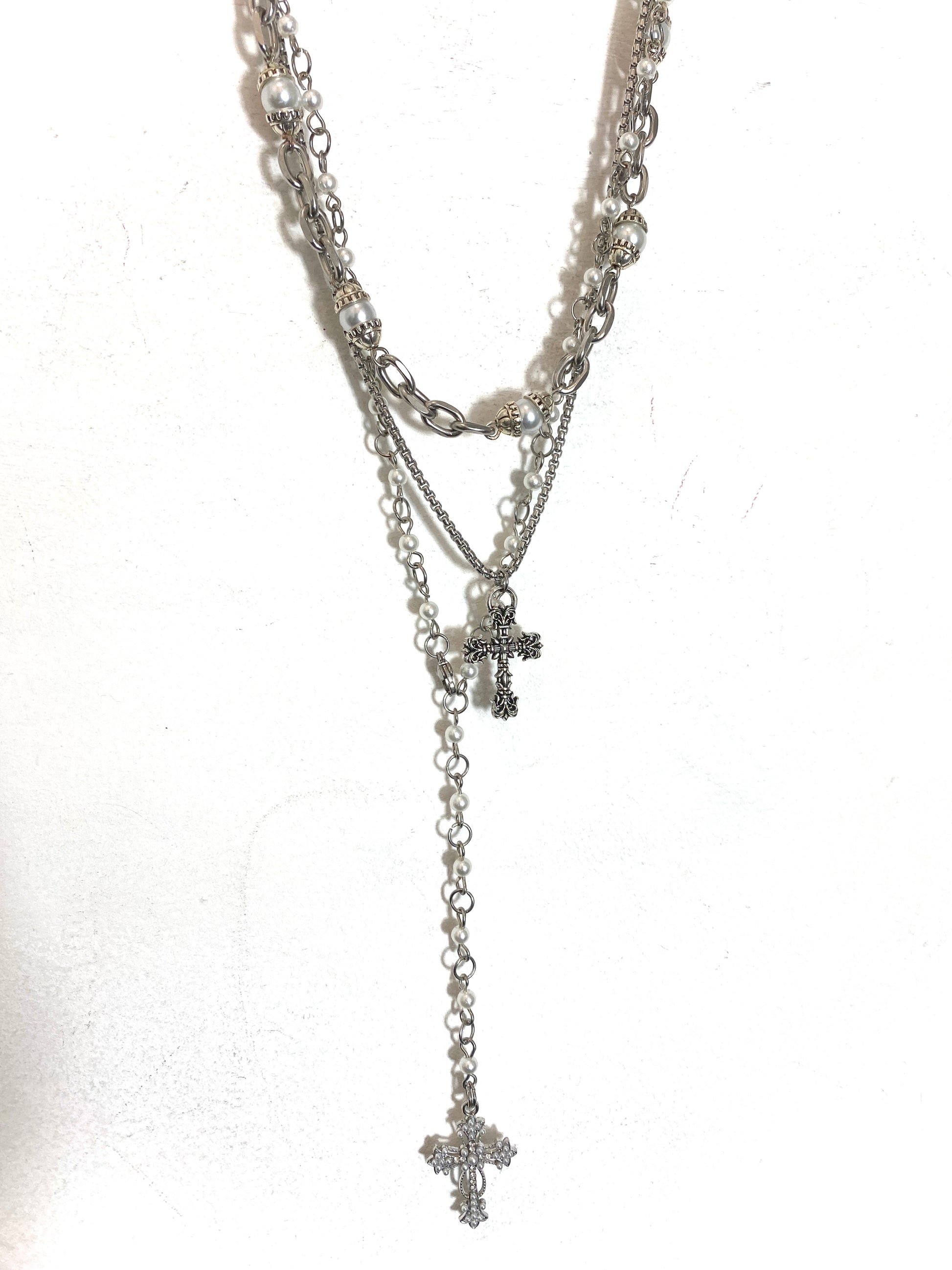 Elegant Pearl & Cross Necklace Set