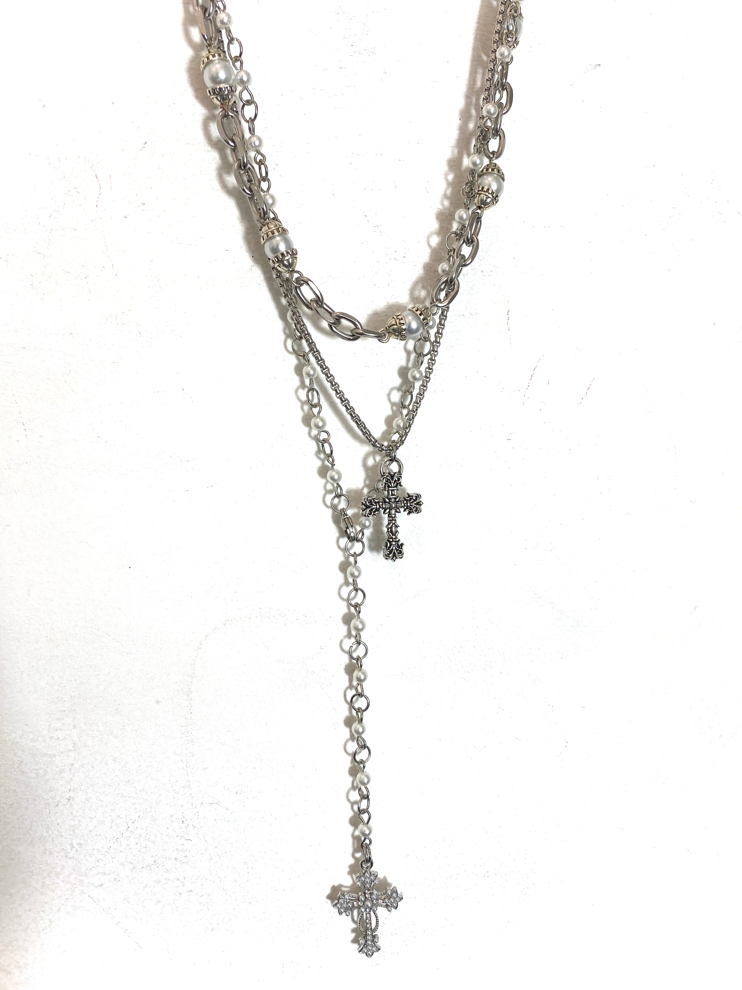 Elegant Pearl & Cross Necklace Set